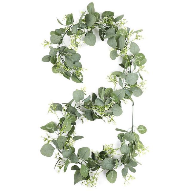 Gypsophila Artificial Eucalyptus Garland 2 Pack, 5.8Ft Faux Baby Breath Flowers Vine, Real Touch Hanging Flower Decor for Wedding Arch Party (White)