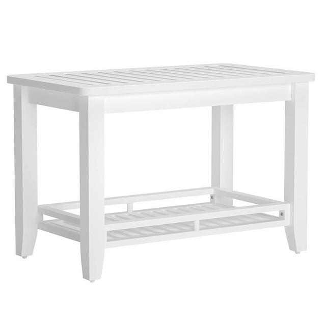 Zoopolyn Bamboo Shower Bench Stool with Storage Shelf Shower Bath Seat for Shaving Legs in Bathroom & Inside Shower White