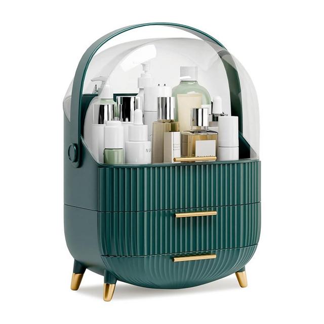 lurcns Makeup Organizers and Storage Make up Organizer for Vanity Cosmetics Skincare With Lid and Drawers Display Cases for Countertop Bathroom Women Teenager Girl Gifts(Dark Green)