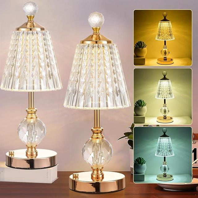 IMQSQIK 2Pack Crystal Cordless Table Lamp LED Touch Lamp, Built-in 5200 mAh Battery, Wireless USB Charging - Adjustable Light 3 Colors Light Source - Suitable,Bar,Restaurant,Room,Living Room,Outdoor