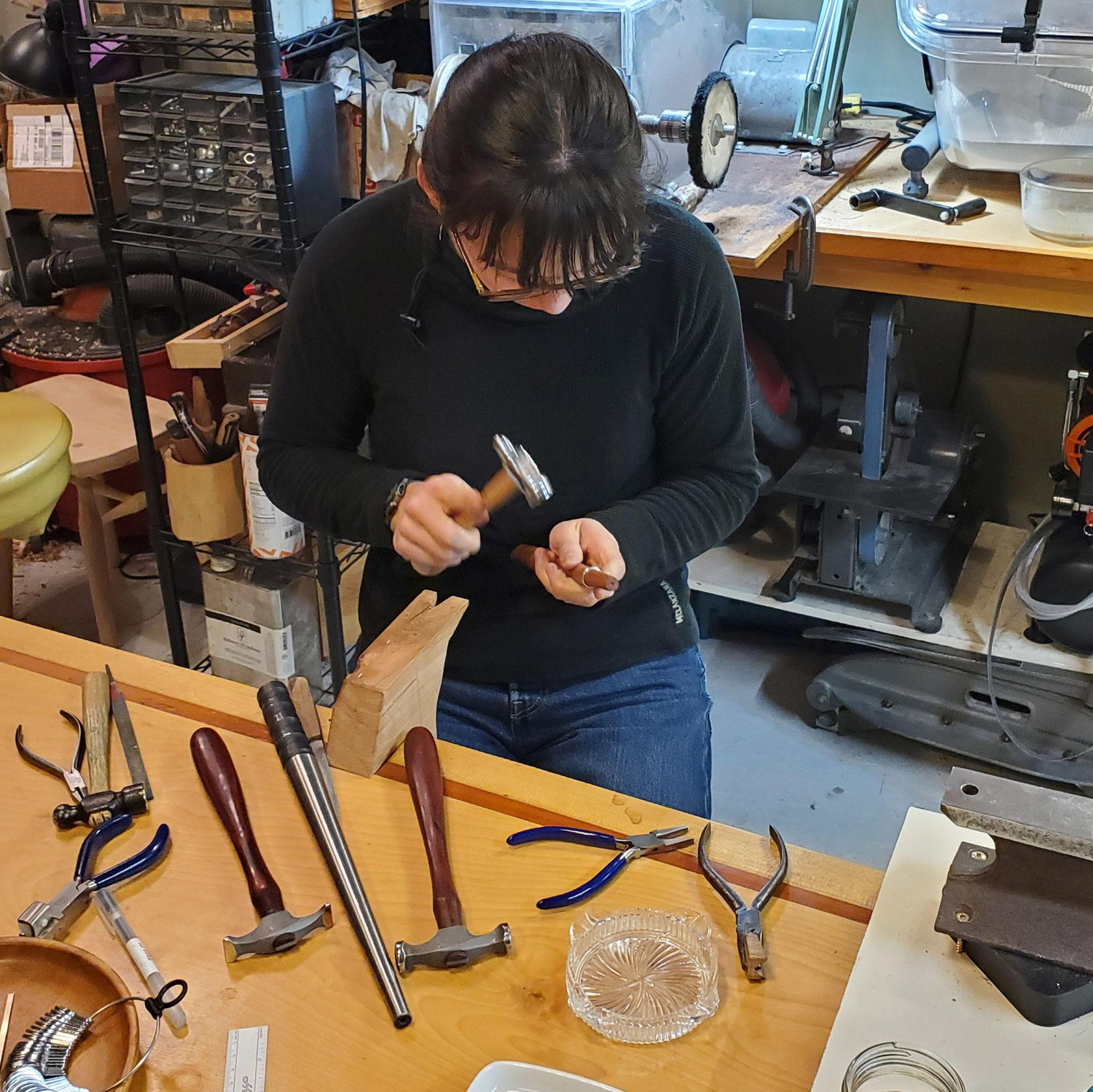We worked with Eli Barlow in Montpelier to learn and practice ring making before making our wedding rings for each other.