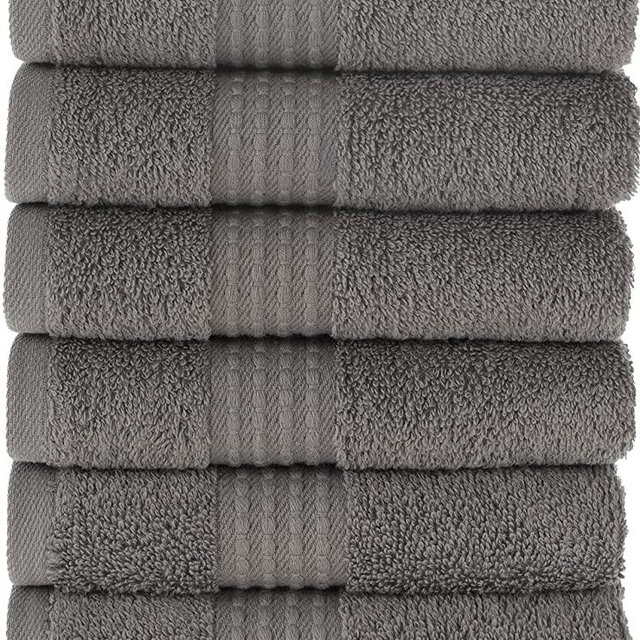 Maura Basics Performance Wash Cloths with Hanging Loop. 13”x13” American Standard Towel Size. Soft, Durable, Long Lasting and Absorbent | 100% Turkish Cotton Bath Towels Set for Bathroom - Space Gray
