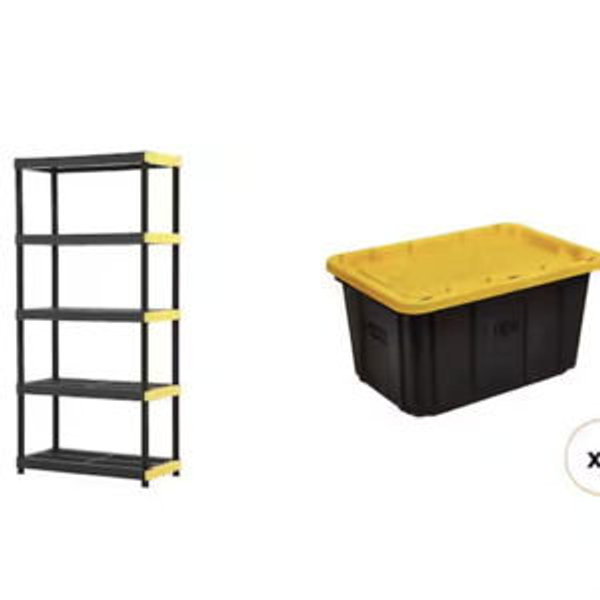 5-Shelf Shelving Unit + 4-Count Storage Tote Combo