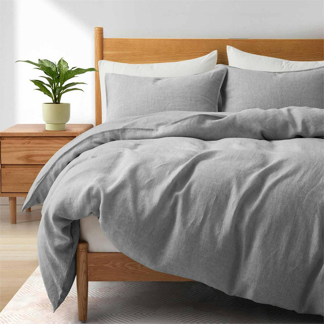 Peace Nest Luxurious 100% Premium Flax Linen Duvet Cover and Pillow Sham Set Moisture-Wicking and Breathable, Gray, Full/Queen