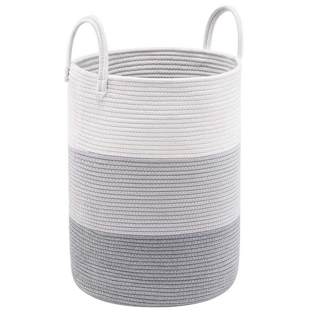 YOUDENOVA Woven Laundry Hamper - Cotton Rope Laundry Baskets - Tall Storage Basket for Bedroom, Livingroom, Toys, Pillows, Blanket and Clothes - 15x20 inches 58L - Light Grey