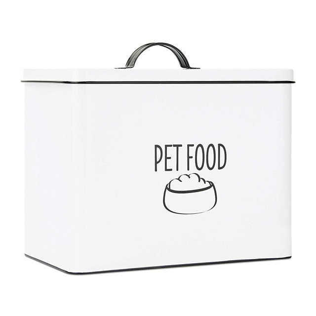 OUTSHINE White Farmhouse Dog Food Bin - Can Be Personalized | Dog Food Storage Container with Lid | Powder Coated Carbon Steel | Cute Pet Food and Treat Canister | Gift for Dogs and Owners