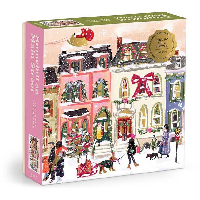 Galison Snowfall On Main Street – 1000 Piece Foil Jigsaw Puzzle Featuring Beautiful Artwork of Snowy Christmas City Streets