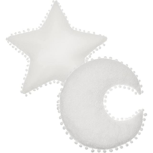 2 Pieces White Star Pillow Moon Shaped Pillow Creative Star Moon Plush Pillows Soft Decorative Nursery Pillow Set for Kids Girls Boys Birthday Baby Shower