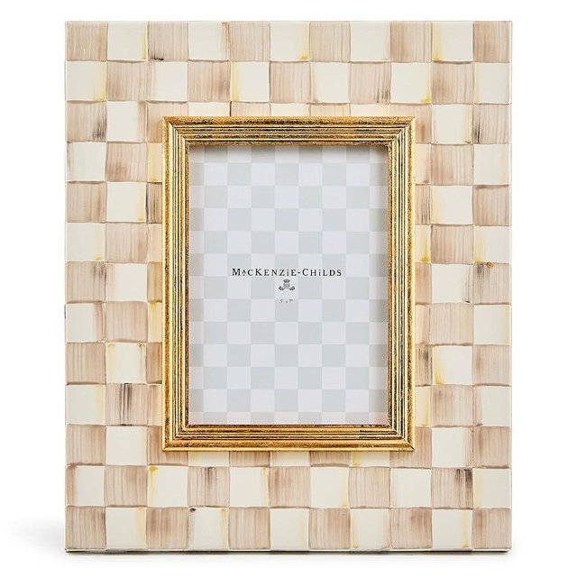 MACKENZIE-CHILDS Enamel 5" x 7" Frame, Cute Picture Frame, Brown-and-White Mocha Check