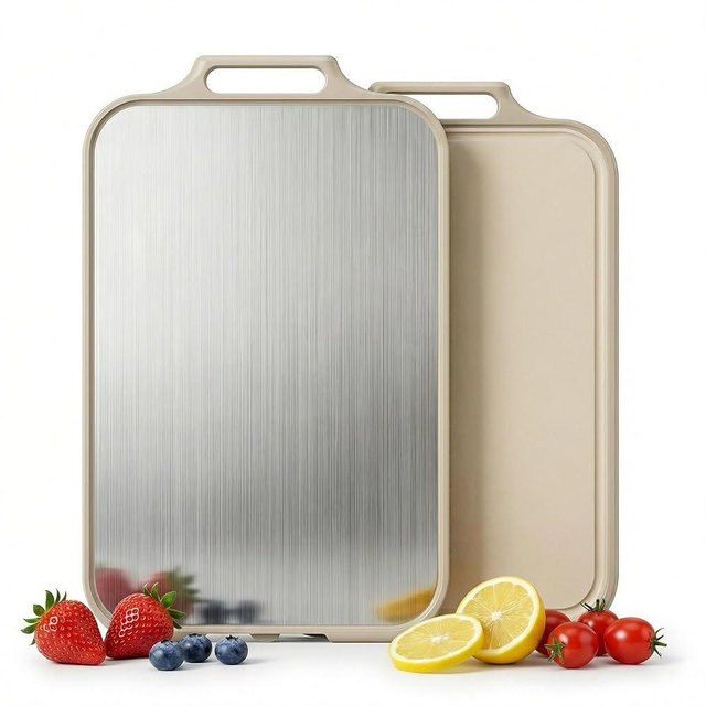 Quavire Stainless Steel Cutting Board for Kitchen, 2 in 1 Double Side Large Cutting Boards, Food Grade Stainless Steel/PP Chopping Board, Easy to Clean/Dishwasher Safe, 16”×11”