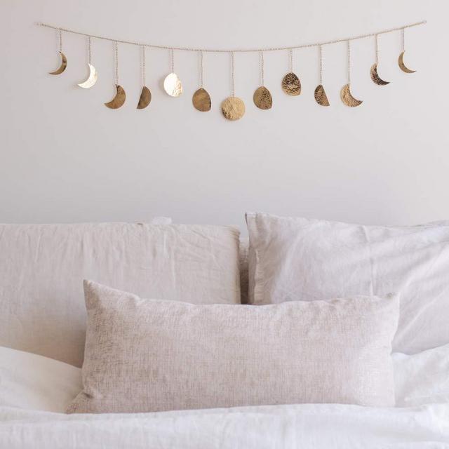 Moon Decor Wall Decorations | Boho Accents Wall Decor | Moon Phases Wall Art | Moon Phase Wall Hanging | Bohemian Decor for Bedroom, Home, Living Room Apartment or Christmas (Long Garland, Gold Metal)