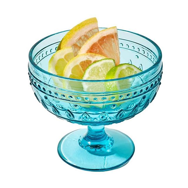 Euro Ceramica Fez Collection dessert bowls, 13oz Martini Glass Set of 4, Teardrop Mandala Design, Turquoise