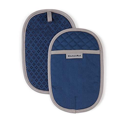 KitchenAid Asteroid Cotton Pot Holders with Silicone Grip, Set of 2, Blue Willow