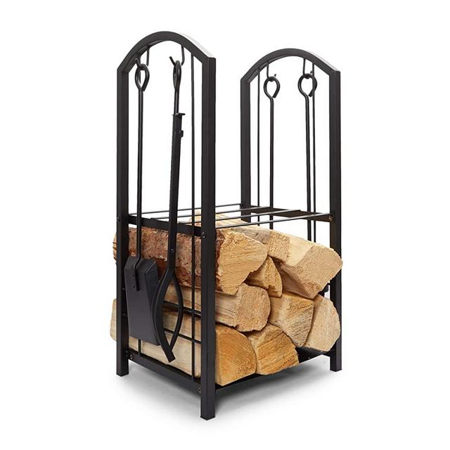 Firewood Rack with Fireplace Tools, Log Holder for Indoor Outdoor (Iron, 15 x 29 x 13 In)