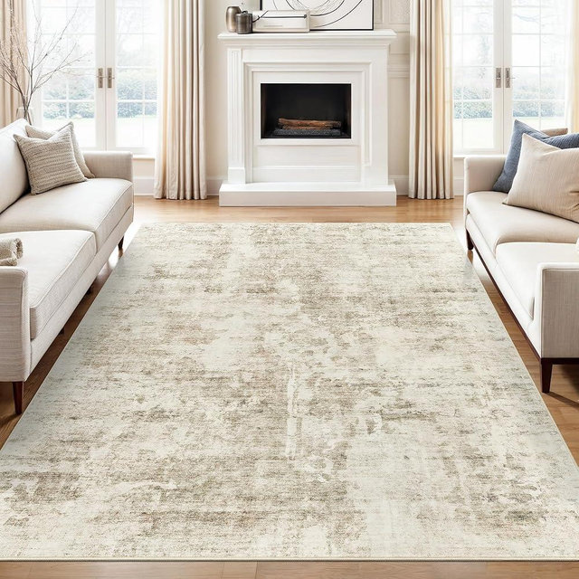 Soalmost 6x9 Abstract Area Rugs for Living Room 6 x 9 Washable Non Slip Low Pile Gray Rugs for Bedroom Dining Room Foldable Thin Beige Gray