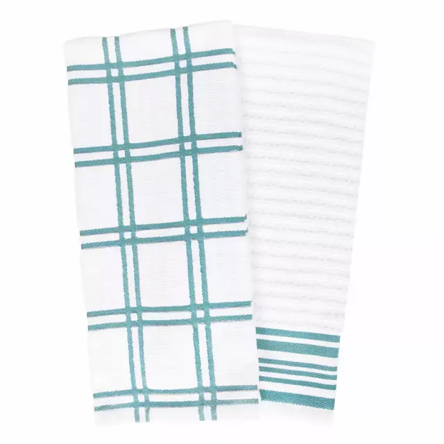 Our Table™ Everyday Plaid and Stripe Kitchen Towels in Teal (Set of 2)