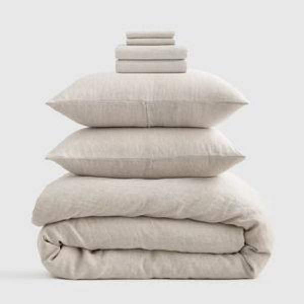 European Linen Deluxe Bedding Bundle Color: Natural Chambray Size: Queen