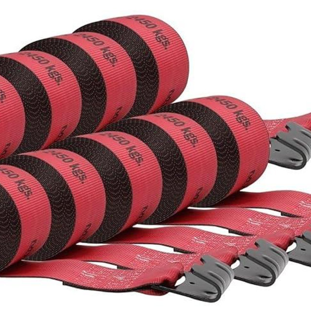Mytee Products Kinedyne Winch Straps 4" x 30" Red Heavy Duty Tie Down with Flat Hooks WLL# 5400 lbs | 4 Inch Cargo Control for Flatbed Truck Utility Trailer (10 Pack)