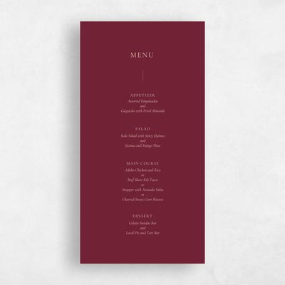 Wine, Red Wedding Menu - Barnell
