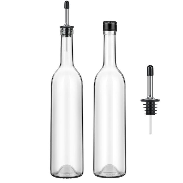 Maxdot 2 Pcs Long Neck Bottle with Pourer 750ml Glass Liquor Bottle juice Pour Bottles Syrup Bottles Glass for Home Wine Liquor Juice Making Wedding Anniversary Party
