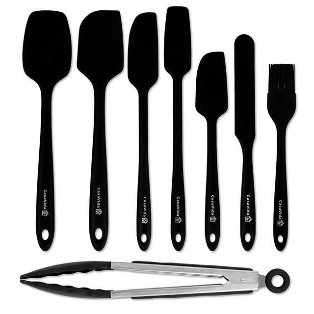 Silicone Spatula Set One-piece Seamless - High Heat Resistant Non Stick Bakery Spatula Sets Flexible BPA Free Dishwasher Safe Kitchen Utensils Bakeware Cookware Cooking Baking Mixing Black By CasaVida