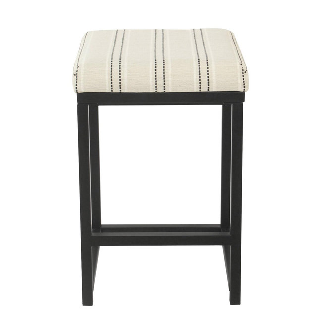 24" Open Back Counter Height Barstool Black and White Stripe - HomePop: Upholstered Polyester, Plywood Frame