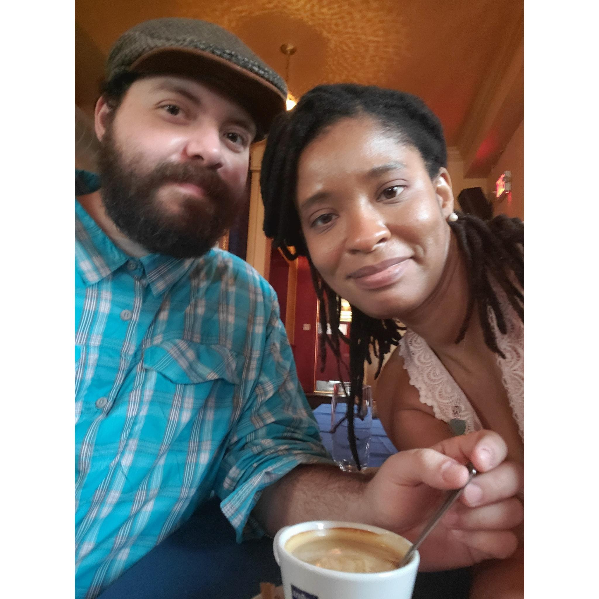 A quick snap during coffee at Joseph's brother's weekend long birthday celebration!