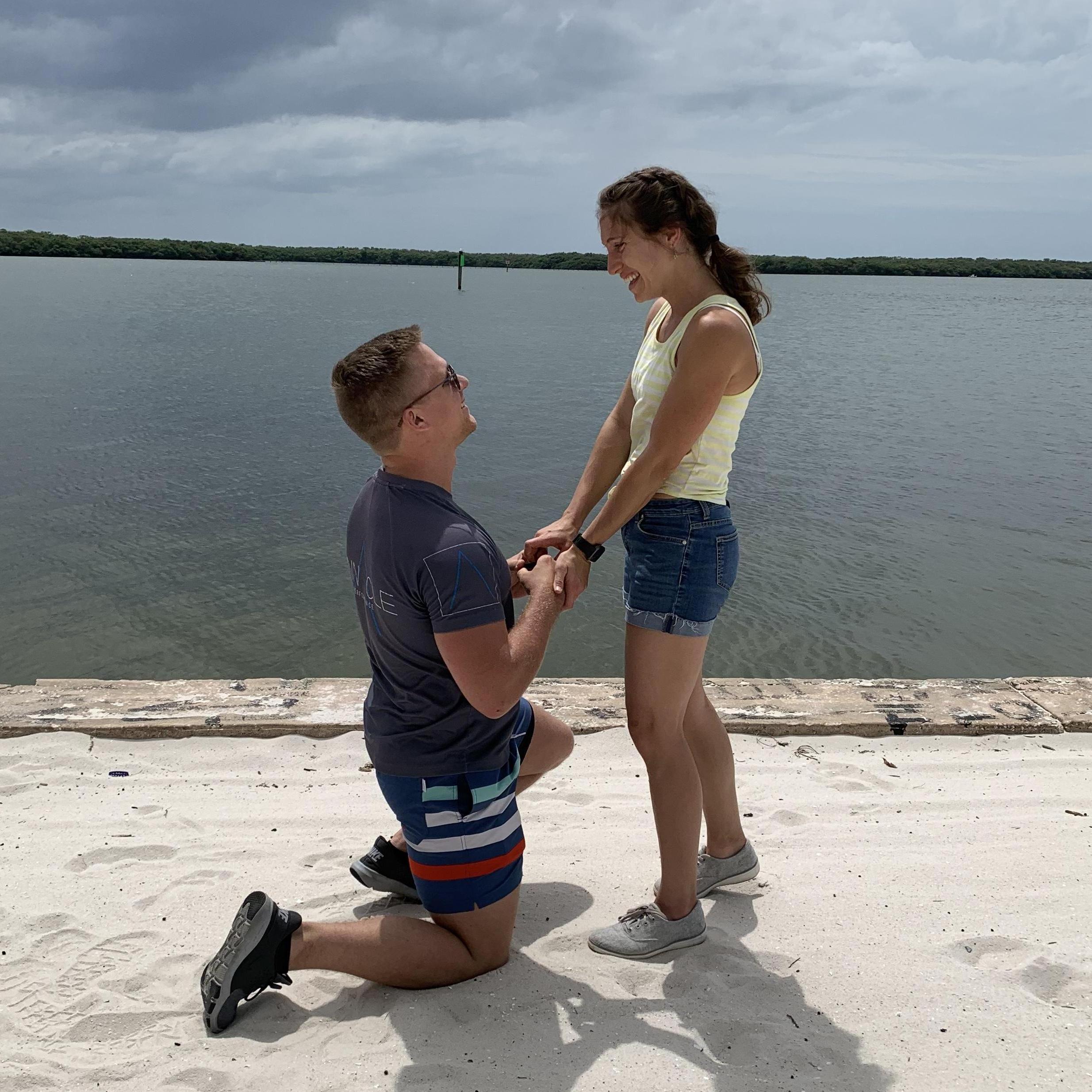 2019 -- After 8 years of growing together, Trey proposed to Tiffany where they met at Eckerd College. Family and friends creeping close by!