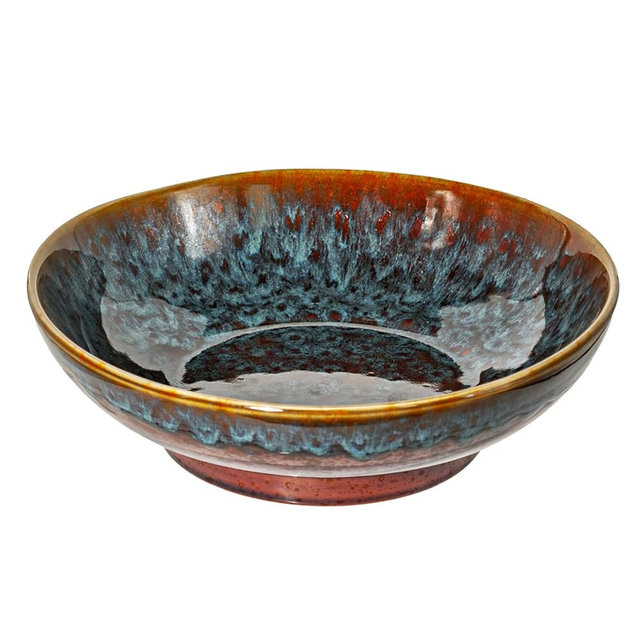 Ronanemon Ceramic Fruit Bowl,10.2" Decorative Bowl, Large Fruit Bowl for Kitchen Counter, Pedestal Bowl, Kitchen Counter Décor, Bread Candy Snacks Organizer(Magic Eye Blue)