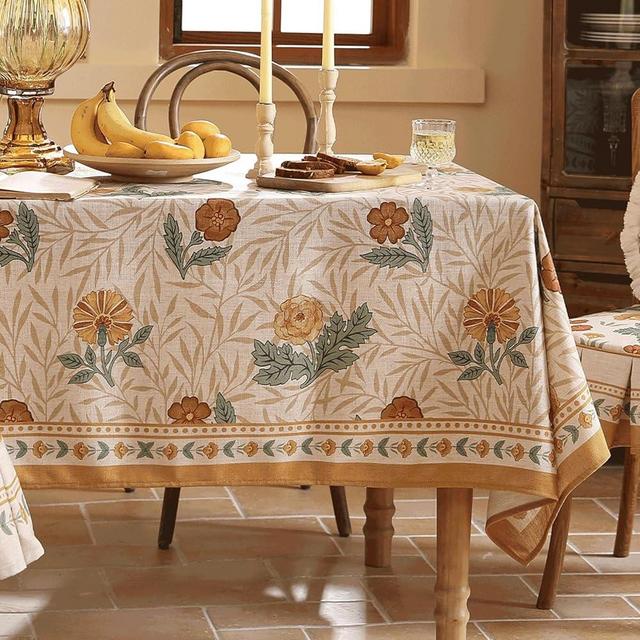 patdrea French Linen Tablecloth Soft Durable Floral Table Cloth Kitchen Dining Tablecloth for Rectangular Tables for Parties Christmas 55"x 71"