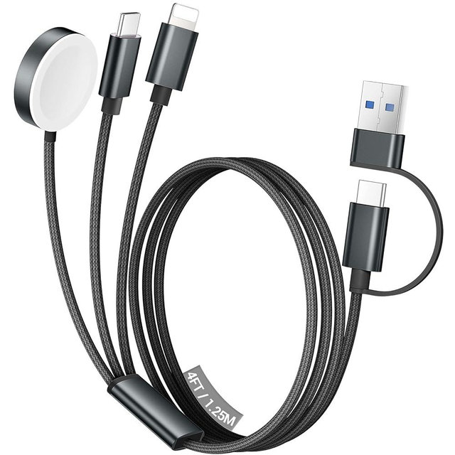 Temdan for Apple Watch Charger,3 in 2 USB C Cable for iPhone 16 Charger/Type C/Lightning,Multi Charging Cable Cord,Portable Travel Essentials Designed for iWatch Ultra/SE/10-1&iPhone 16-12-Black