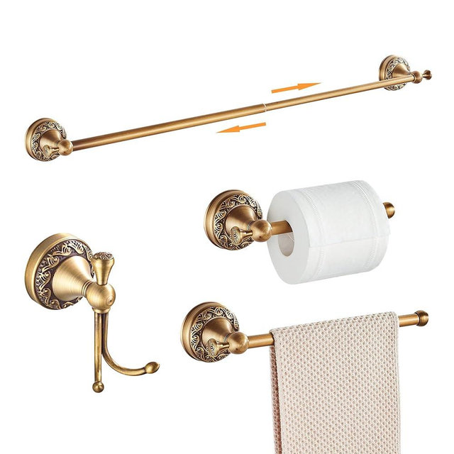 Antique Bronze Bathroom Hardware Set,Adjustable Towel Rack, Toilet Roll Paper Holder,Hand Towel Holder,Hook, Bathroom Accessories Set Wall Mounted （Carve Patterns）