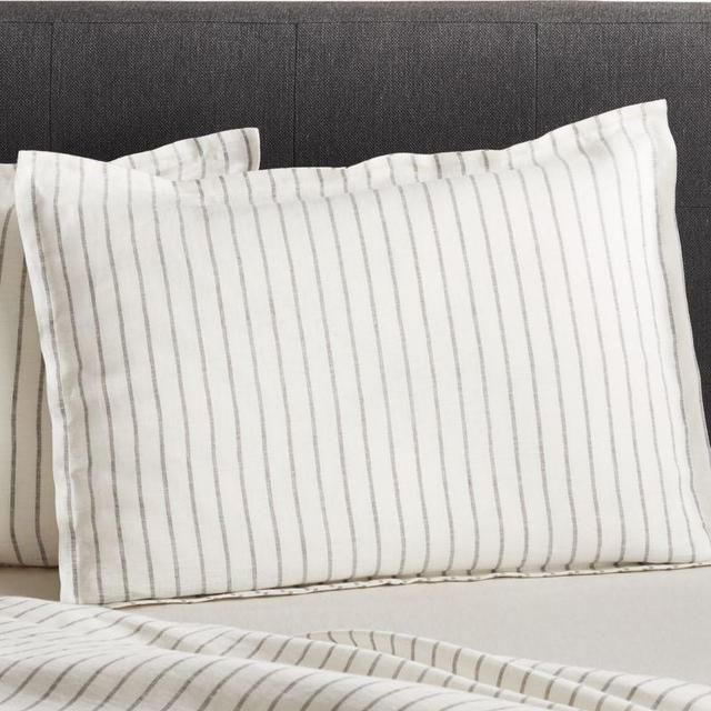 Linen Wide Stripe Warm White Standard Pillow Sham