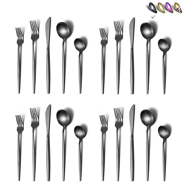 Matte Black Silverware Set 40 Pieces, Stainless Steel Flatware Set, Titanium Plating Cutlery Set, Matte Black Utensil Sets, Service Set for 8 (Matte Black)