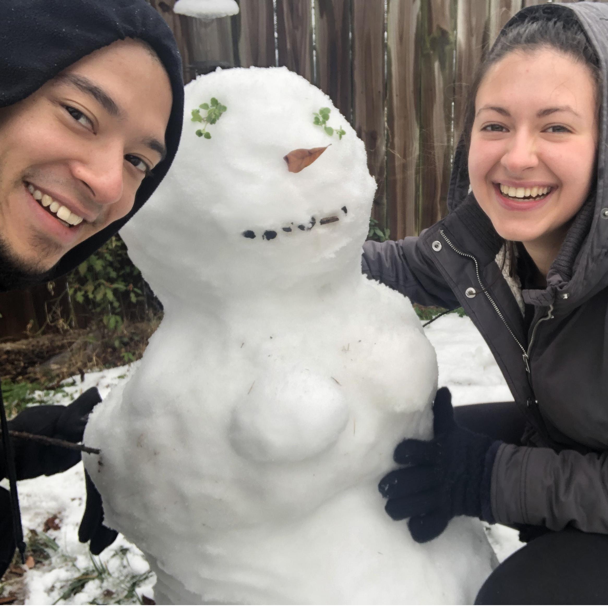 December 9, 2017: Making snow women at the Airbnb for Brianna's birthday