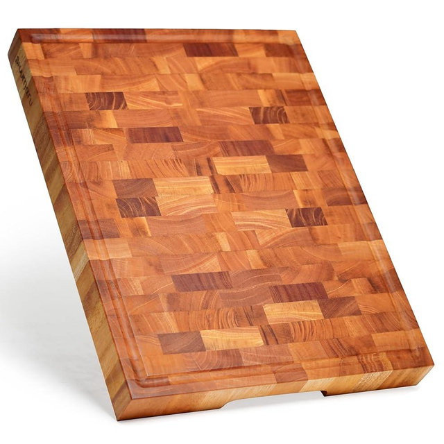 SHUMARU Mahogany End-Grain Wood Cutting Board – 16.5x12.6x1.6" Butcher Block | Handmade in Bali - Silky-Smooth, Juice Groove, Knife‑Friendly, Ergonomic Grips & Non‑Slip Feet