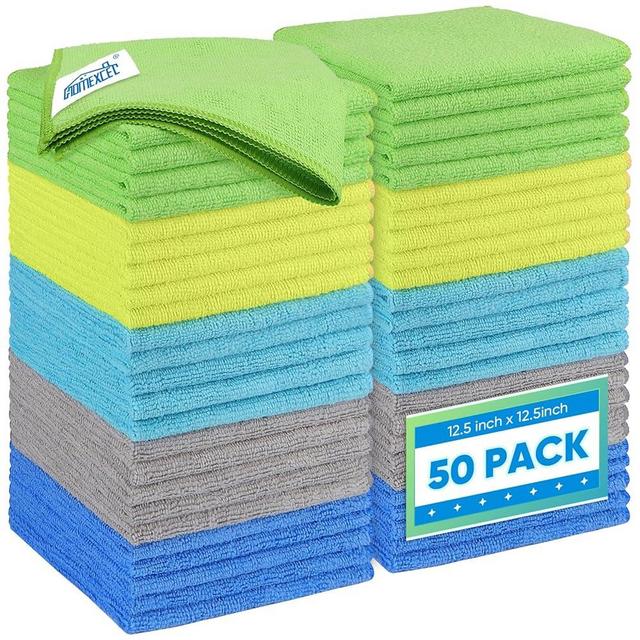 HOMEXCEL Microfiber Cleaning Cloth 50 Pack, 12.5 x 12.5 inch Microfiber Towels for Cars, Ultra Absorbent Car Washing Cloth, Lint Free Streak Free Cleaning Rags for Car, Kitchen, and Window, Multicolor