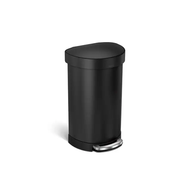simplehuman 45L Semi-Round Step Kitchen Trash Can, Matte Black Stainless Steel