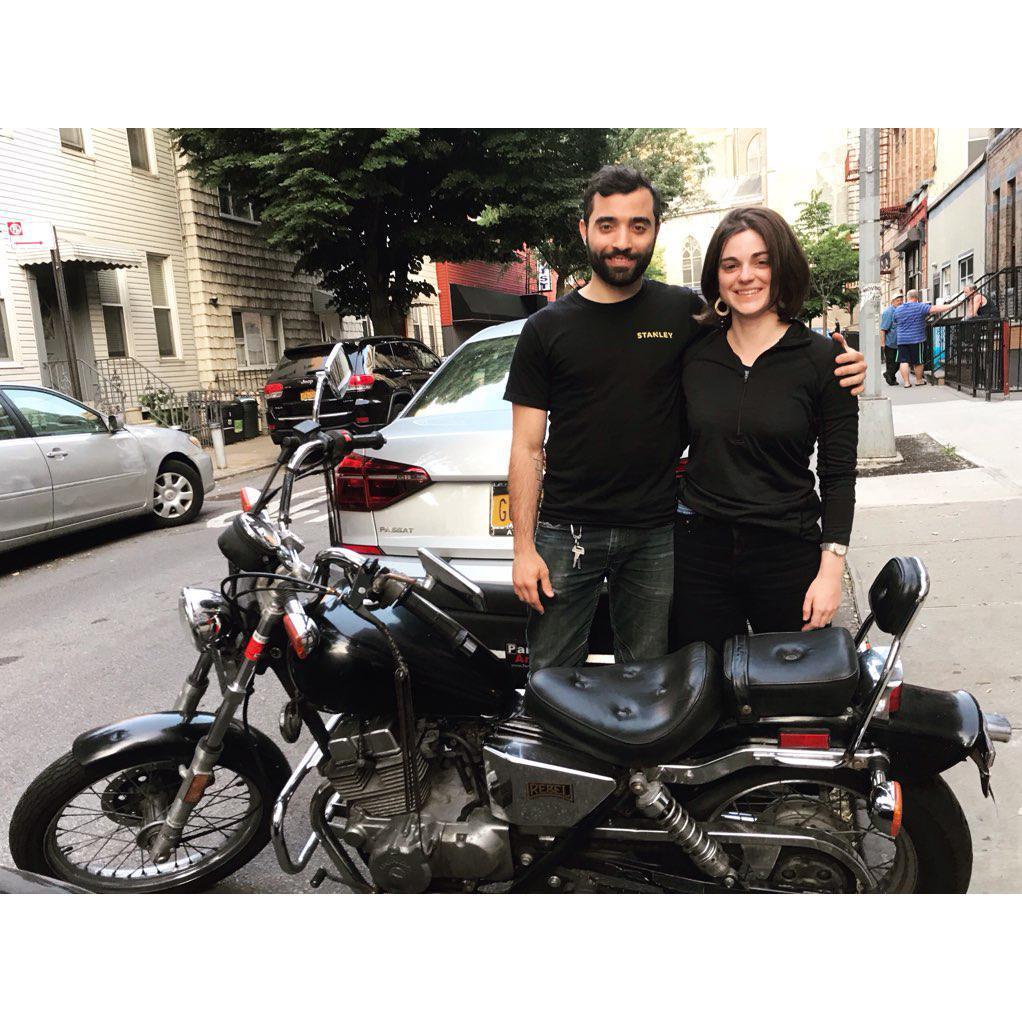 Zooming around Brooklyn on Andrew's bike (we have helmets, don't worry!)