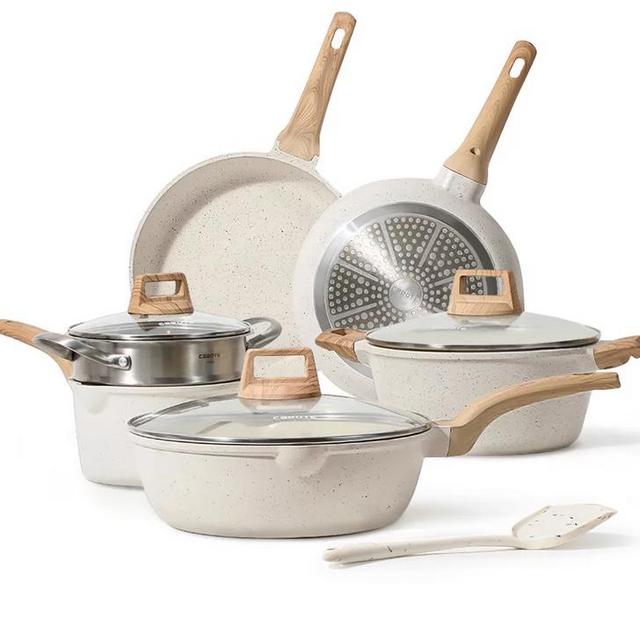 Carote Pots and Pans Set Nonstick, 10 Pcs White Granite Induction Kitchen Cookware Sets