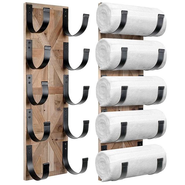 Autumn Alley Rustic Farmhouse Towel Rack for Rolled Towels – Stunning Barn Wood Farmhouse Bathroom Decor for Wall – Expertly Inlaid Wood with Matte Black Bar for Rustic Bathroom Decor