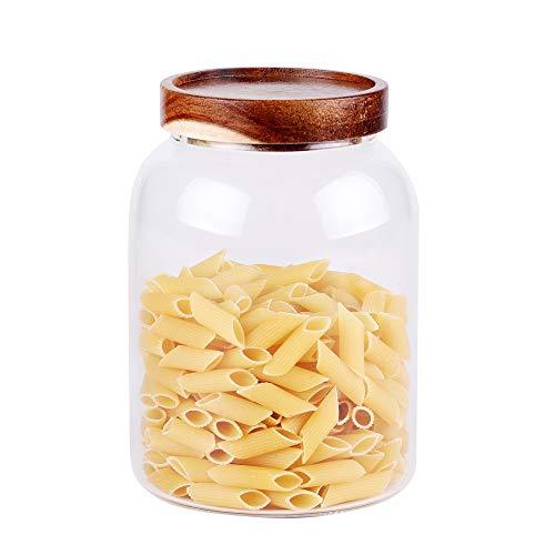 Glass Storage Jar, Food Storage Container/Canisters with Airtight Lid for Serving Tea, Coffee, Honey.Spice, BPA Free Perfect as a Cereal Dispenser by Leaves and Trees (6.3 inch high)