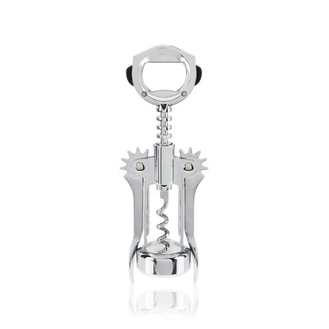 True Foil Cutting Winged Corkscrew with Built-In Foil Cutter and Bottle Opener, Metal Wine Key Self Centering Worm, Silver, Set of 1