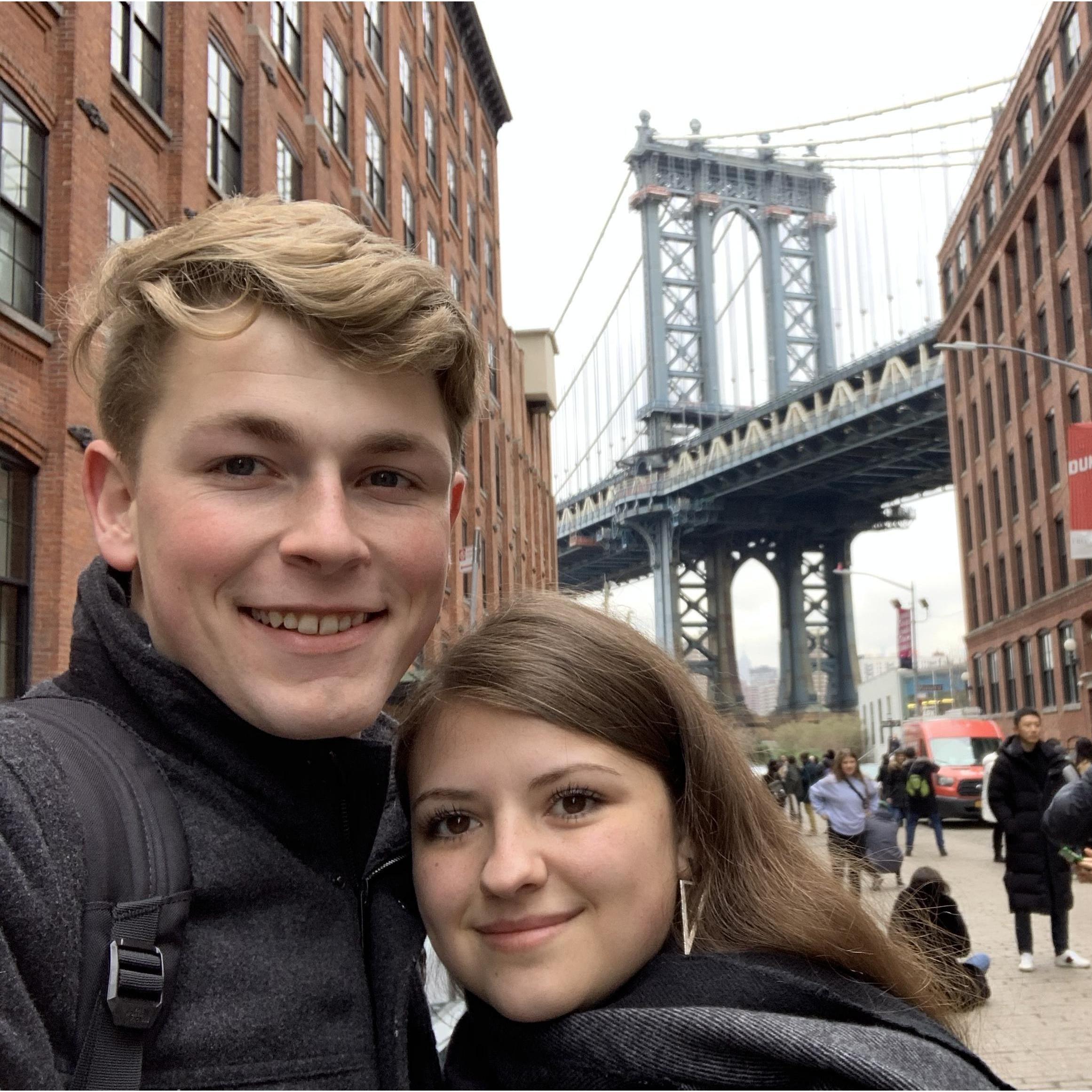 January 2020 in Brooklyn, New York. At the DUMBO district near the Manhattan Bridge.