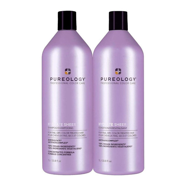 Pureology Hydrate Sheer Nourishing Shampoo & Conditioner Set - For Fine, Dry Color Treated Hair, Sulfate-Free