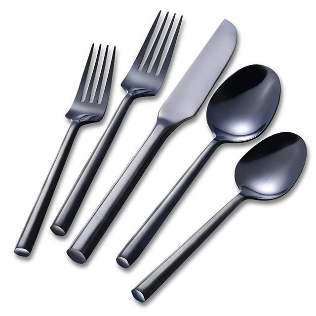 Flatasy Flatware Set Black Silverware Set Mirror Plated Stainless Steel Cutlery Set 20 Piece Wedding Housewarming Gift Service for 4