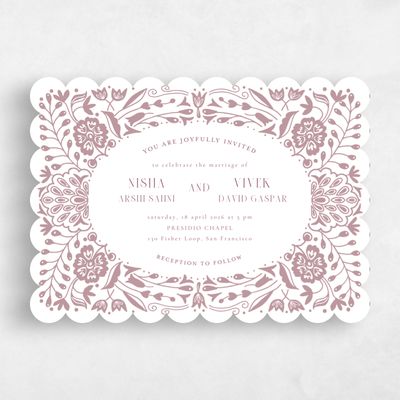 Pink Scalloped Wedding Invitation - Calliope Landscape