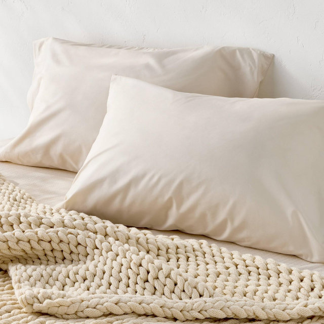 King 400 Thread Count Percale Pillowcases Natural - Casaluna™