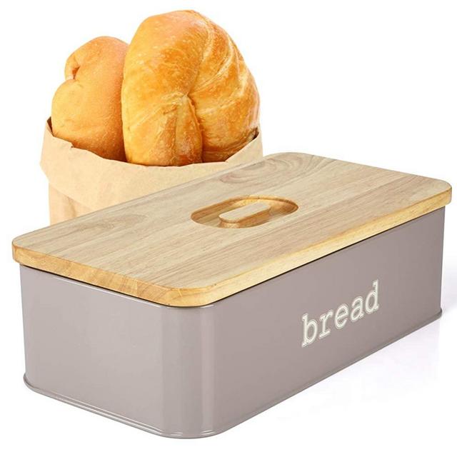 Sofier Extra Large Bread Box 2 Loaves Farmhouse Breadbox Bread Proofing Box Grey Bread Bin with Thick Wooden Lid Solid Metal Storage Box for Kitchen Countertop Pantry Storage Birthday Day Gift