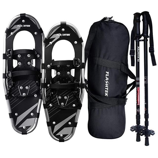 FLASHTEK 21/25/30 Inches Light Weight Snowshoes for Women Men Youth Kids, Aluminum Terrain Snow Shoes with Trekking Poles and Carrying Tote Bag